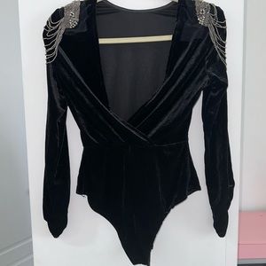 Velour bodysuit with bead details